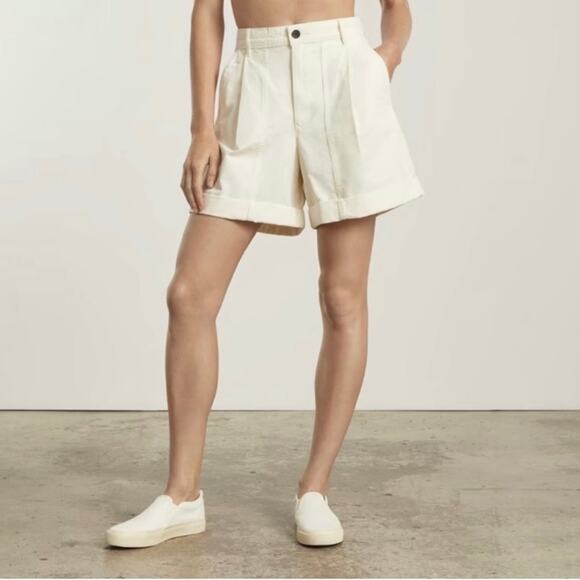 Everlane Cream Organic Cotton The Tourist Hi Waisted Cuffed Shorts Size 2 - Picture 1 of 9